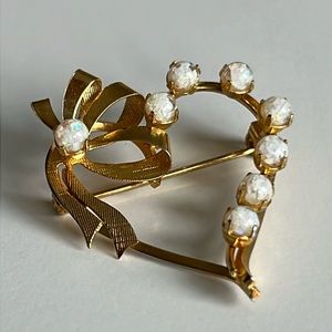 Vintage Opal Heart Brooch